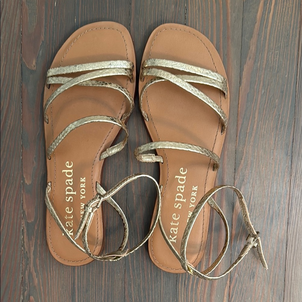 Kate Spade Gold Sandals with Crisscross Straps